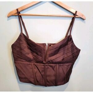 Brown Satin Corset Cami Crop Top Coquette Festival Sz M